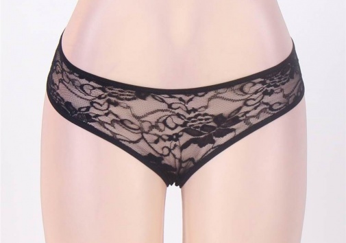 Ohyeah - Open Crotch Floral Panties - Black - XL photo