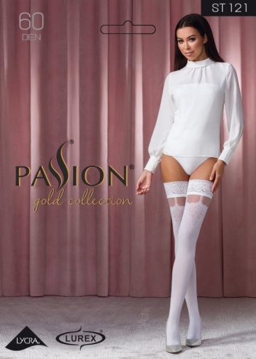 Passion - ST121 Stockings - White - 1/2 photo