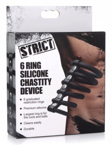 Strict -  6 Ring Silicone Chastity Device - Black photo