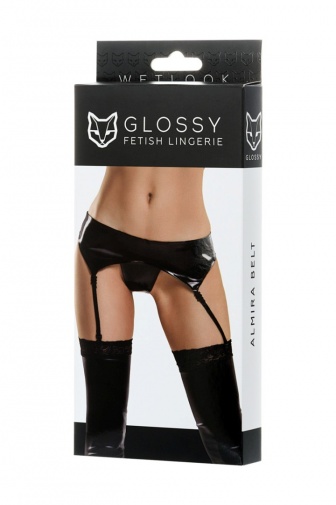 Glossy - Almira Wetlook Garter Belt - Black - S photo