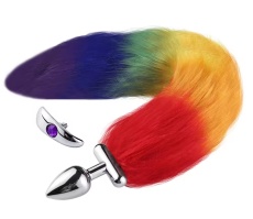 MT - Screwed Tail Plug with Cat Ears - Rainbow photo