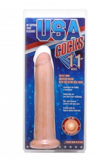 USA Cocks - 11" 超像真雙層仿真陽具 - 肉色 照片
