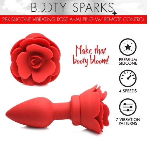 Booty Sparks - 28X 玫瑰花形後庭震動器 中碼 - 紅色 照片