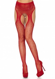 Leg Avenue - Crystalized Fishnet Suspender Pantyhose - Red photo