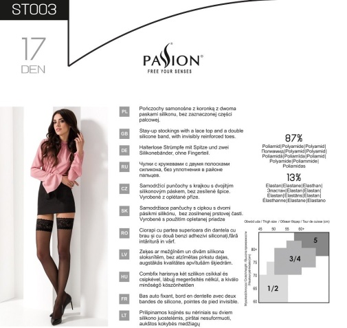 Passion - ST003 Stockings - Black - 3/4 photo