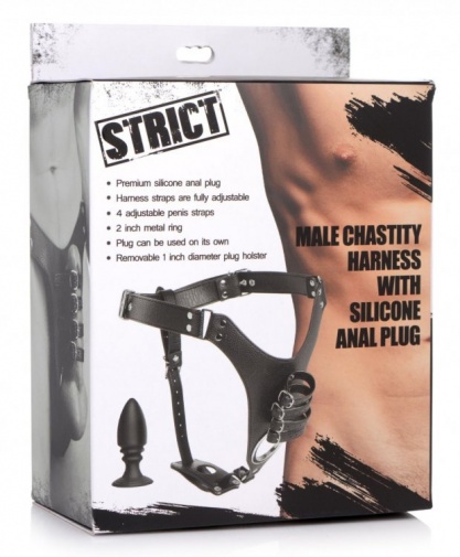 Strict - Chastity Harness w Anal Plug - Black photo