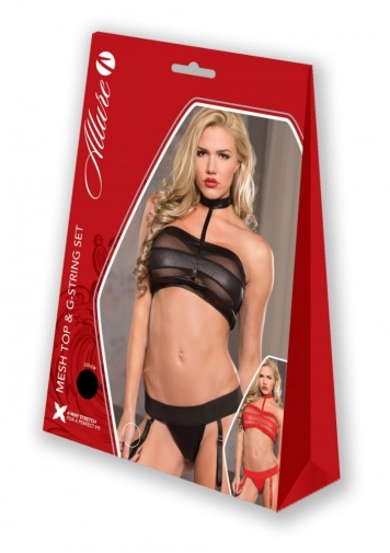Allure - Mesh Top & G-String Set - Red - S/M photo