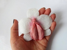 Big White Statement Orchid Vagina Brooch photo