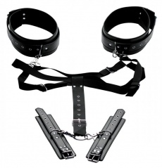 Master Series - Easy Access Thigh Harness with Wrist Cuffs - Black photo