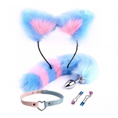 MT - Tail Plug w Ears, Collar & Clamps - Pink/Blue photo