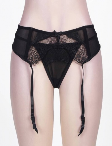 Ohyeah - Lace Garter Belt w Panties - Black - M photo