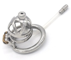 FAAK - Chastity Cage 04 w Belt & Catheter 45mm - Silver photo