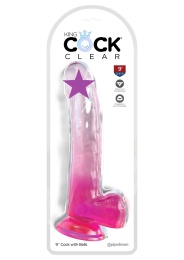 King Cock - 9" 透明假阳具连睾丸 - 粉红色 照片