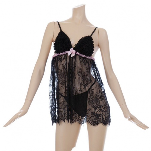 Costume Garden - GB-359 Lace Negligee with Panties - Black photo