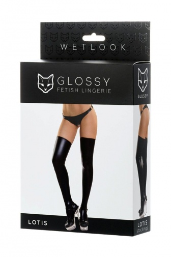 Glossy - Lotis Wetlook Stockings - Black - M photo