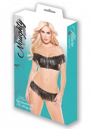 Allure - Faux Leather Top & G-String - Black photo
