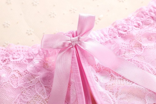 SB - Crotchless Lace Panties w Bow - Light Pink photo