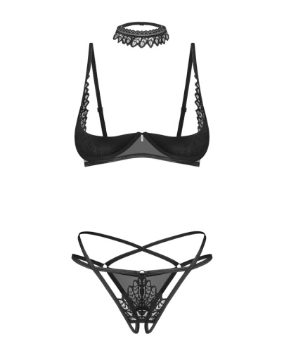 Obsessive - Donarella Crotchless 3pcs Set - Black - XS/S photo
