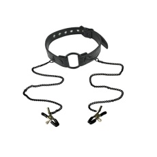 Erokay - 連乳頭夾環型口枷 - 黑色 照片