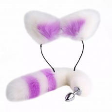 MT - 尾巴後庭塞 連貓耳朵 - 紫色/白色 照片