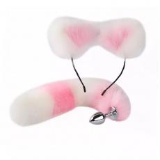 MT - Tail Plug w Cat Ears - Pink/White photo