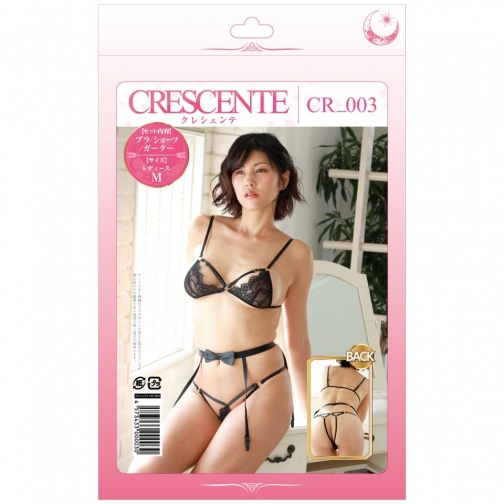 Crescente - Bra, Panties, Garter Set CR_003 M - Black photo