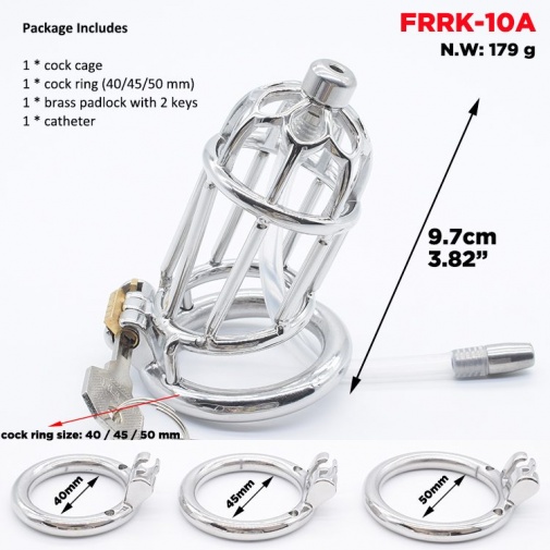 FAAK - Chastity Cage 10 Long w Catheter 45mm - Silver photo