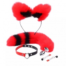 MT - Tail Plug w Ears, Collar & Clamps - Red/Black photo