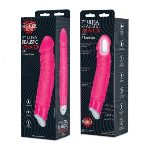 Hustler - 7″ Ultra Realistic Vibrator With 7 Functions - Pink photo