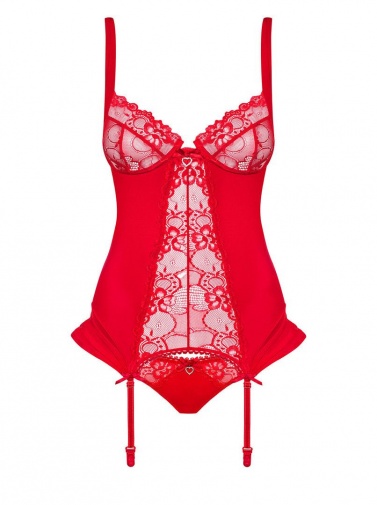 Obsessive - Heartina Corset & Panties - Red - L/XL photo