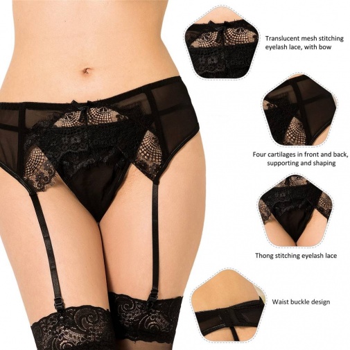 Ohyeah - Lace Garter Belt w Panties - Black - M photo