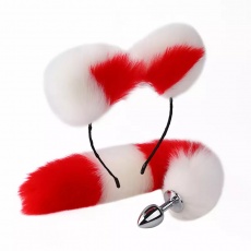 MT - Tail Plug w Cat Ears - Red/White photo