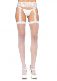 Leg Avenue - Sheer Thi-Hi with Lace Garter Belt - White photo